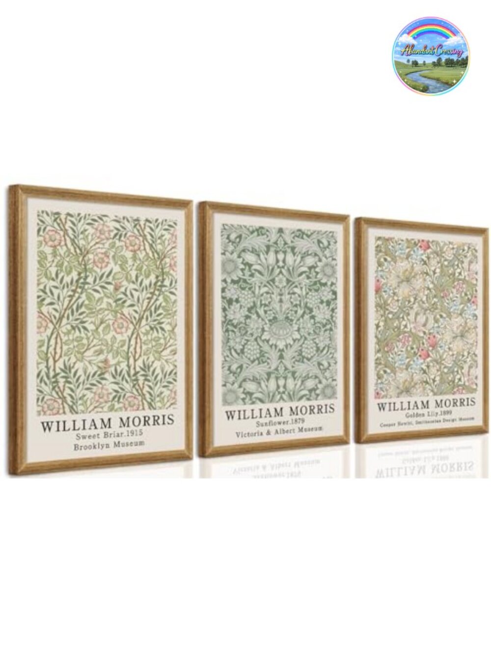 Framed William Morris Canvas Wall Art Set of 3, Wood Frame, Floral Prints